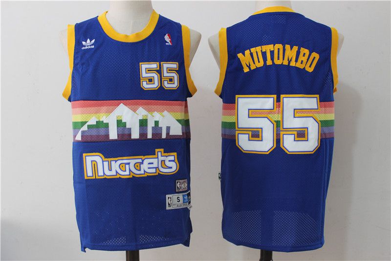 Men Denver Nuggets #55 Mutombo Blue Throwback Adidas NBA Jerseys